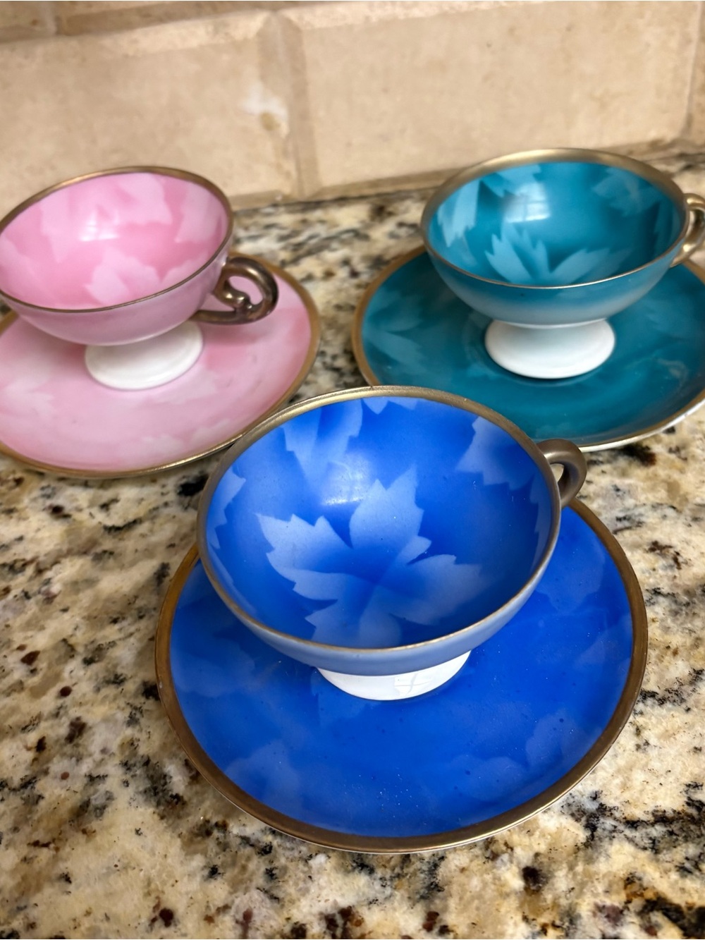 Porcelain Teacup and Saucer Set - Blue, Pink, Teal